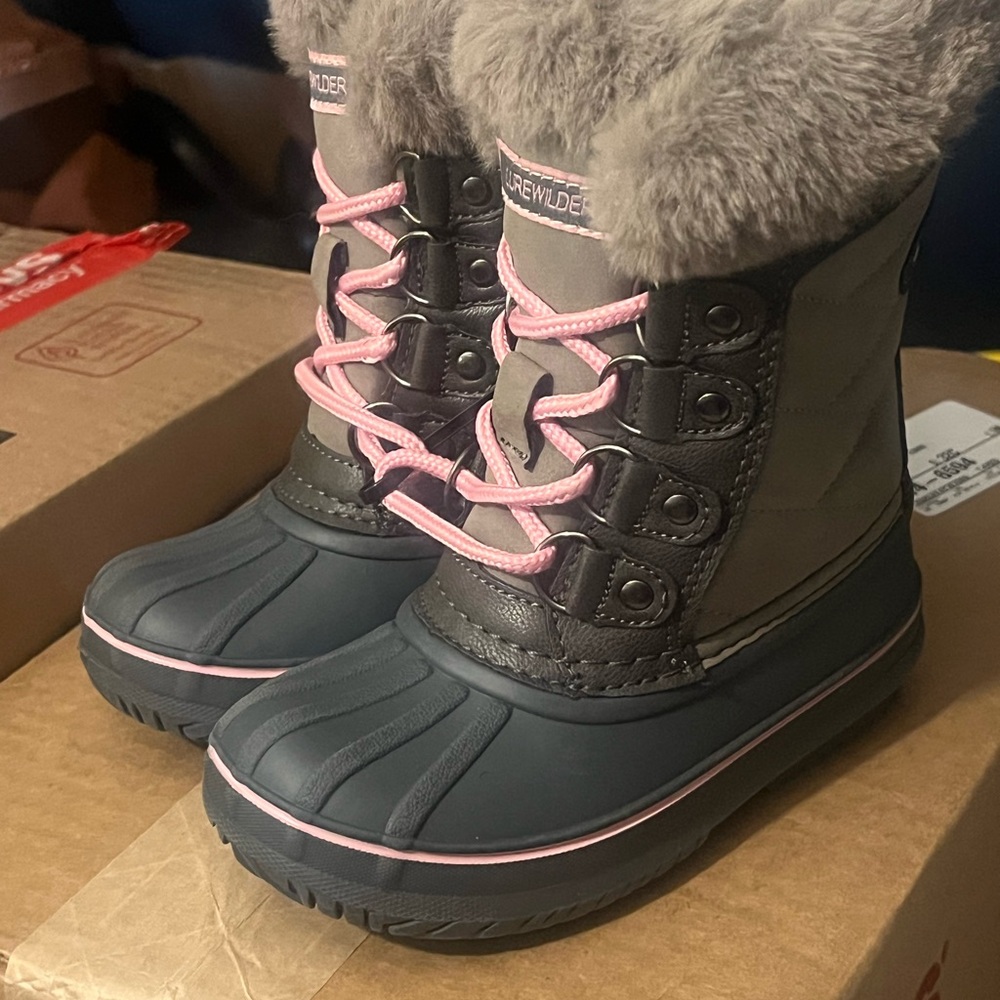 Kids' Charcoal and Pink Snow Boots